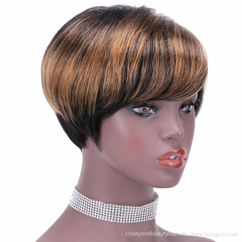 Wholesale  Pixie Cut Short Human Hair Wig With Bangs Straight Bob Short Human Hair Wigs Ombre Color Full Machine Wigs